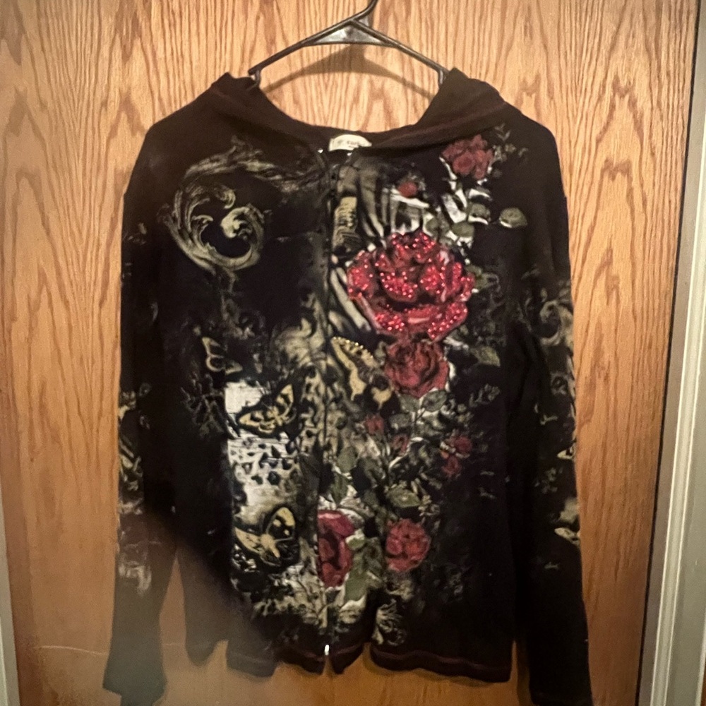 Beautiful Grunge Floral Butterfly Pattern Lightweight Y2K Zip Hoodie